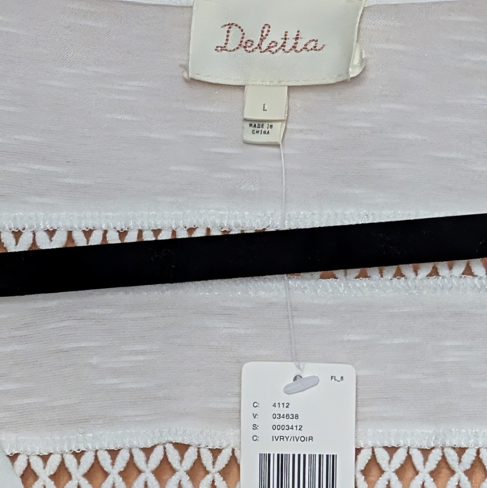 Anthropologie Deletta Cream Long Sleeve Top with Lace Accents - Picture 3 of 3